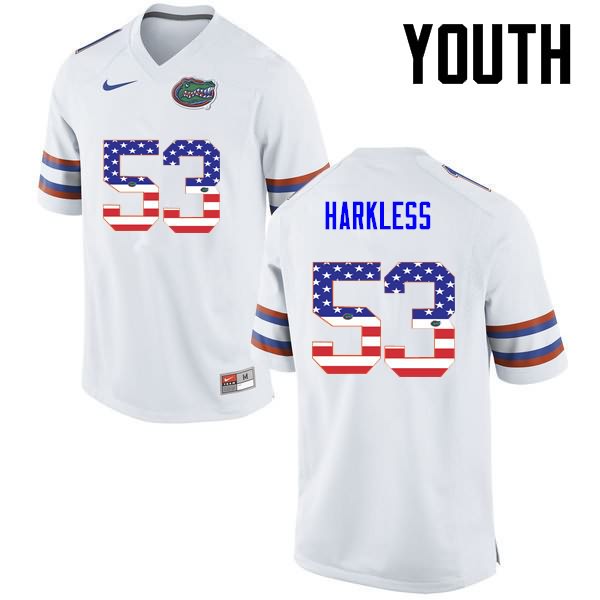 NCAA Florida Gators Kavaris Harkless Youth #53 USA Flag Fashion Nike White Stitched Authentic College Football Jersey PPL3564NM